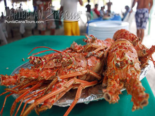 Eating Lobster at Isla Saona